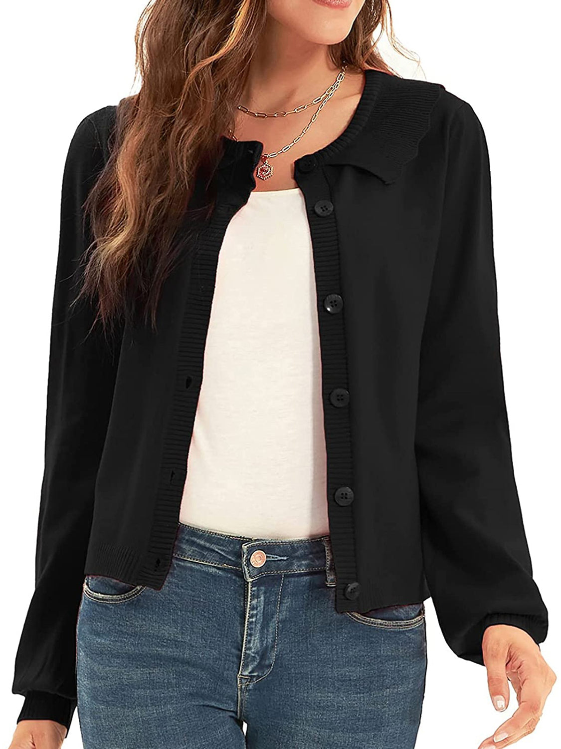 Collared Long Sleeve Button Down Cardigan-Angel Casuals