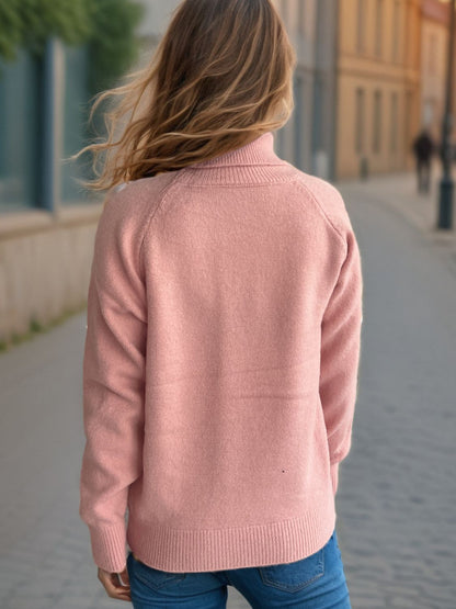 Solid Color Turtleneck Long Sleeve Sweater-Angel Casuals