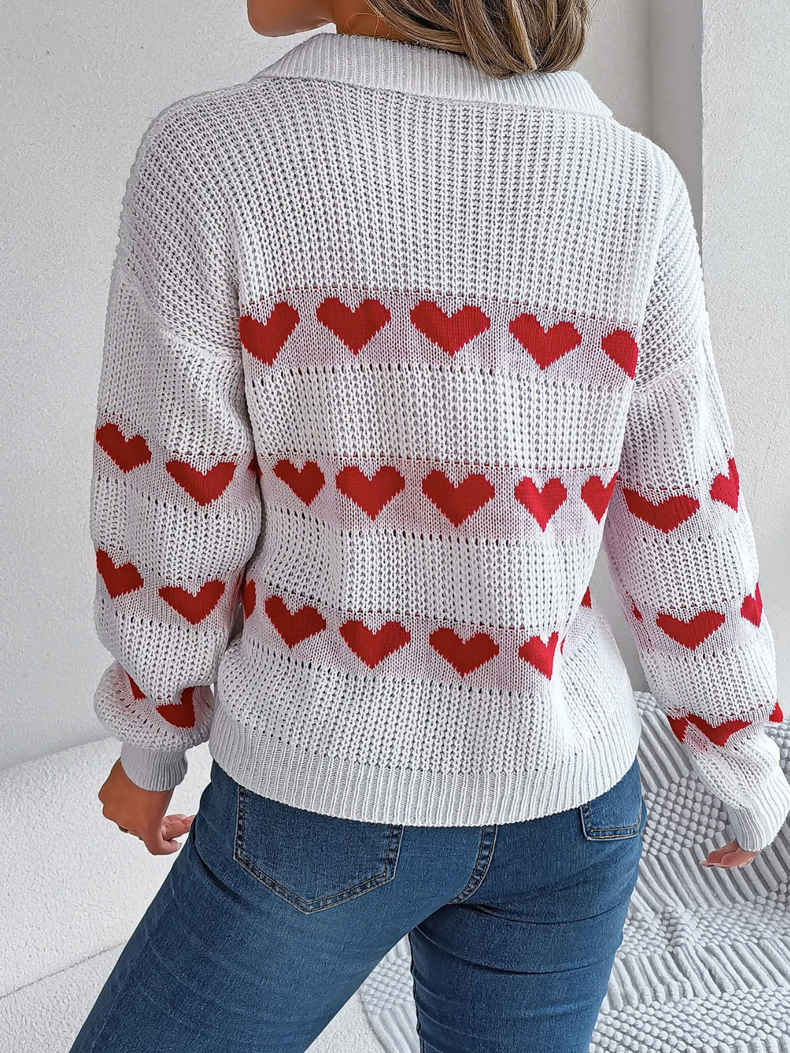 Heart Johnny Collar Long Sleeve Sweater-Angel Casuals