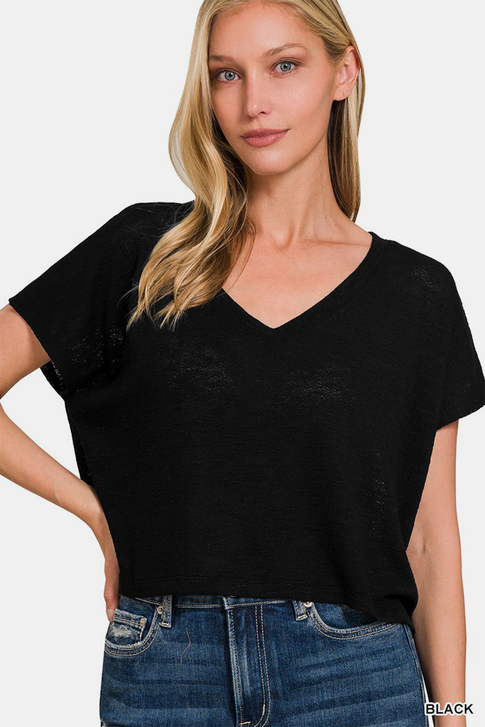 Zenana V-Neck Short Sleeve Crop T-Shirt-Angel Casuals