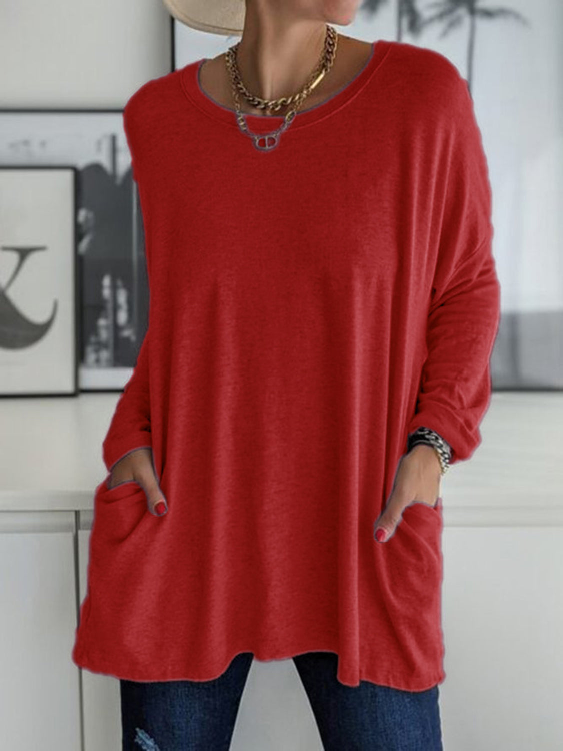 Full Size Round Neck Long Sleeve T-Shirt-Angel Casuals
