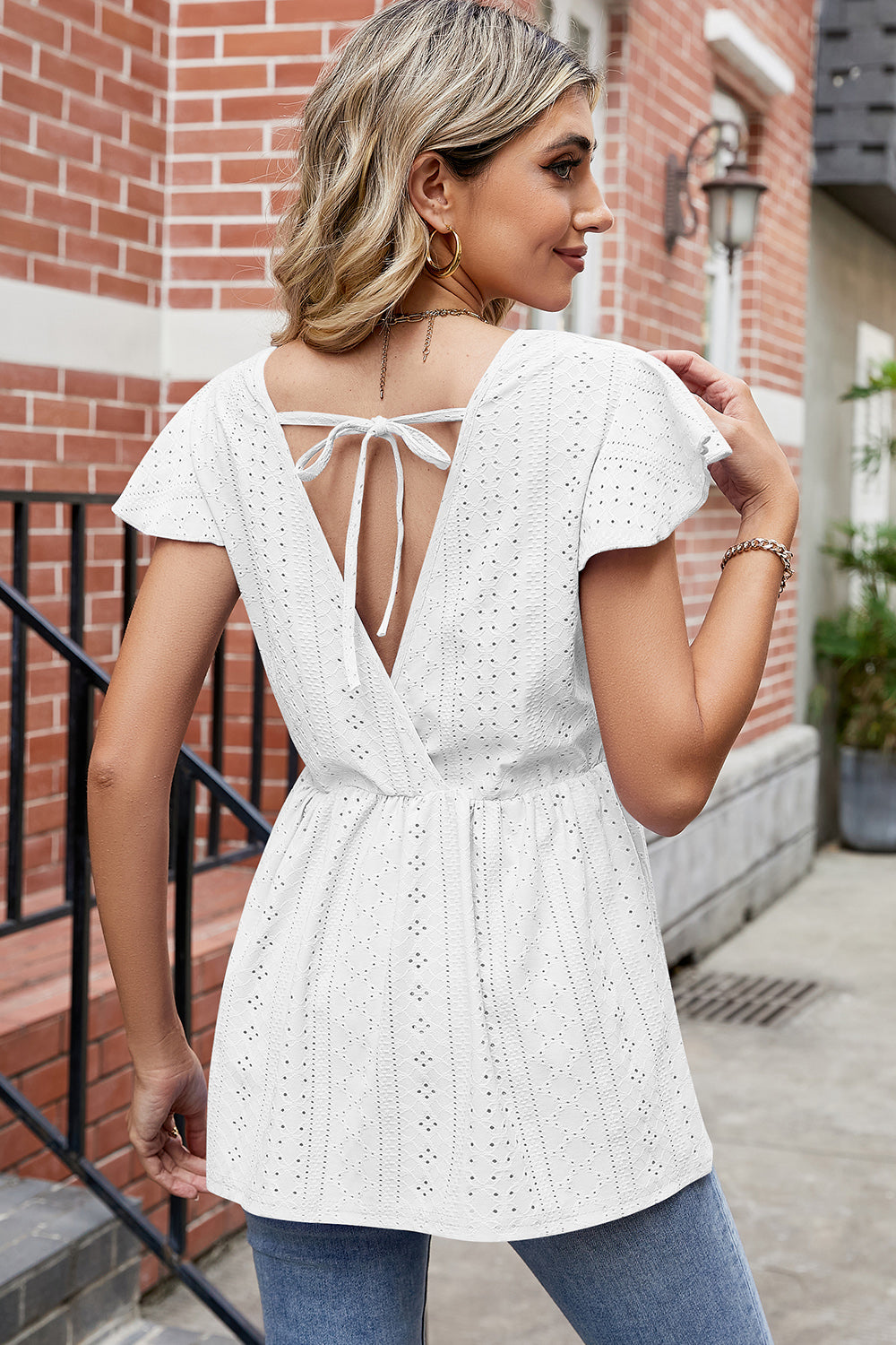 Tied Ruffled Round Neck Peplum T-Shirt-Angel Casuals