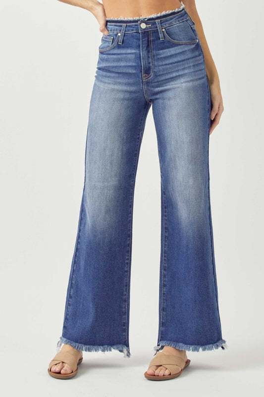 RISEN High Waist Raw Hem Wide Leg Jeans-Angel Casuals