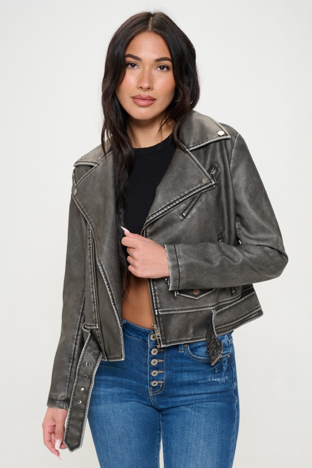 Coalition LA Zip Up Biker Jacket with Belt-Angel Casuals