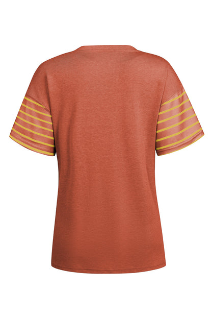 Striped Round Neck Short Sleeve T-Shirt-Angel Casuals