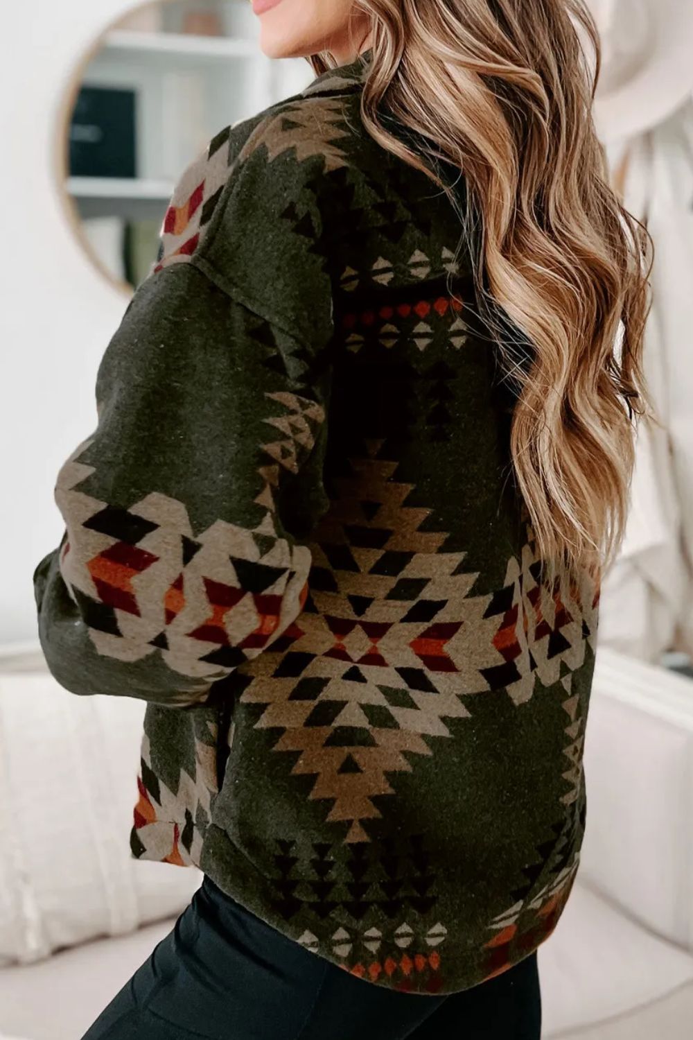 Pocketed Geometric Collared Neck Jacket-Angel Casuals