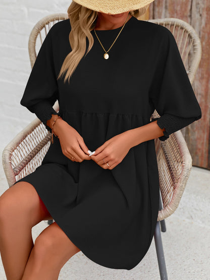 Round Neck Lantern Sleeve Mini Dress-Angel Casuals