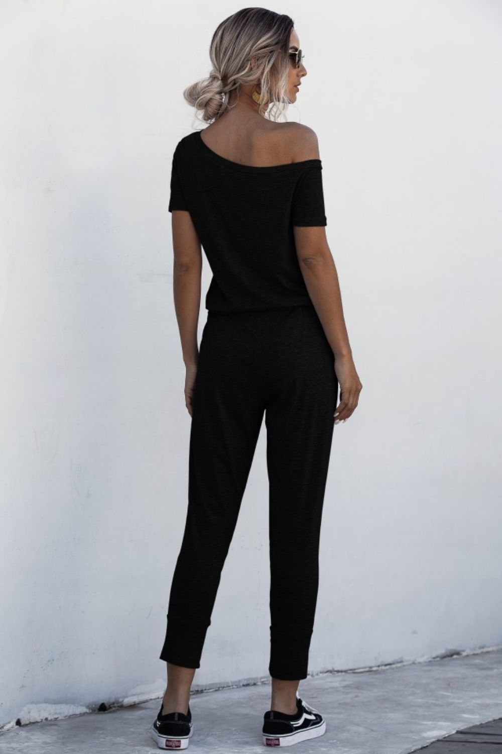 Asymmetrical Neck Tied Jumpsuit with Pockets-Angel Casuals