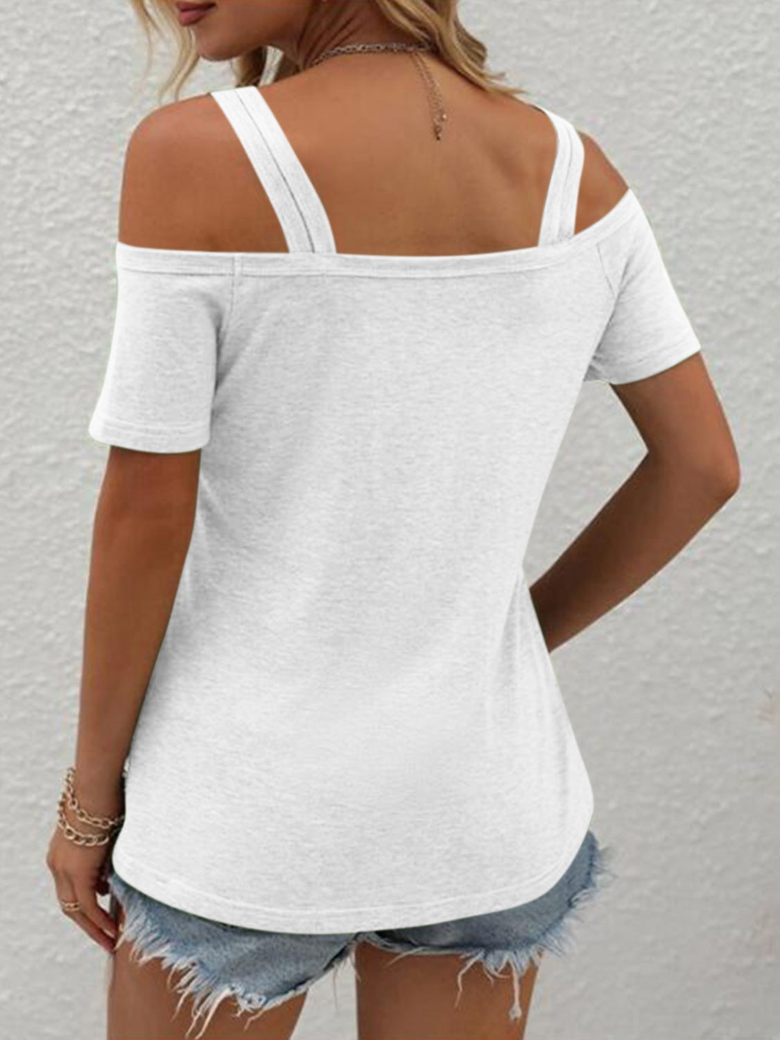 Double Spaghetti Straps Short Sleeve T-Shirt-Angel Casuals