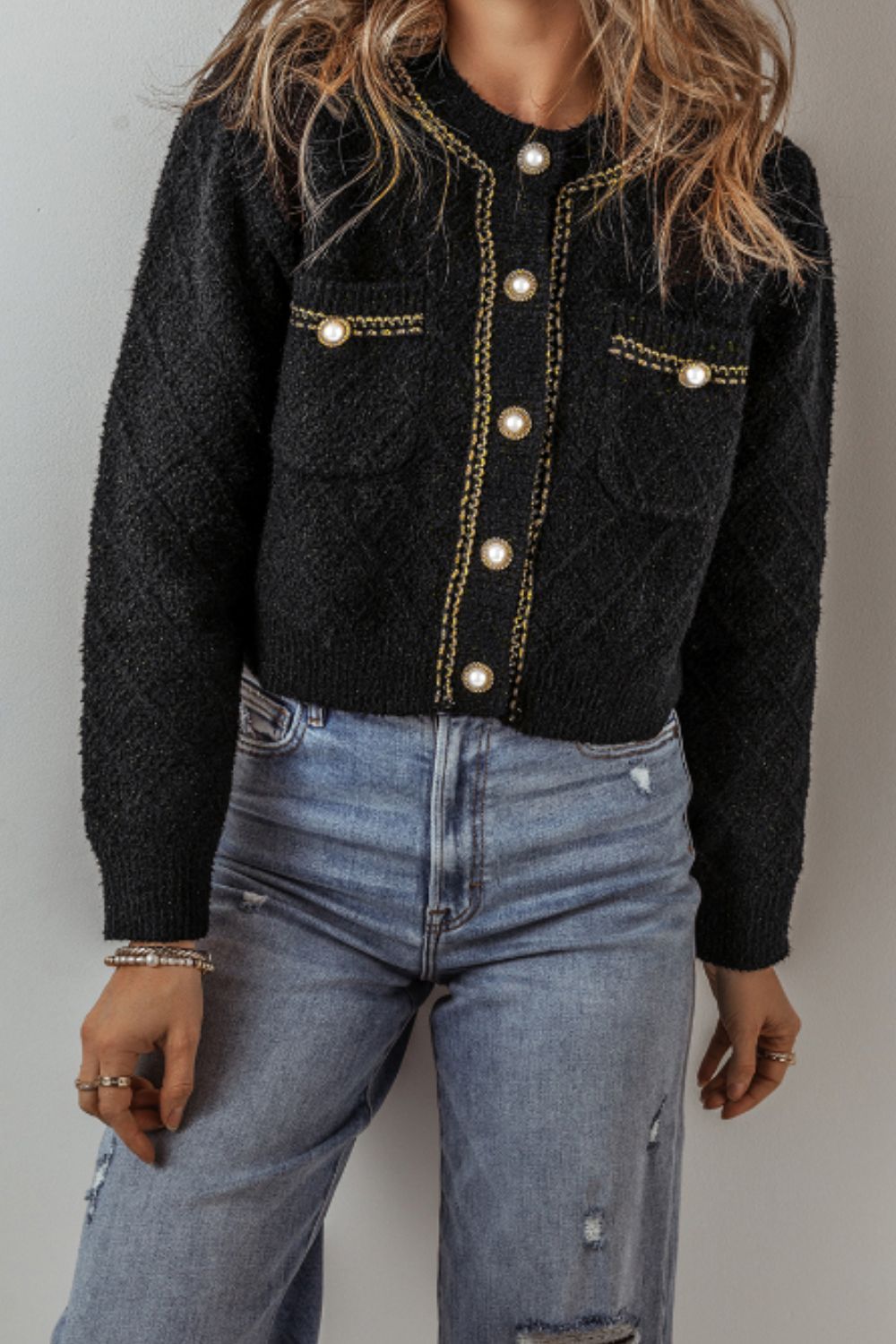 Round Neck Button Up Long Sleeve Cardigan-Angel Casuals