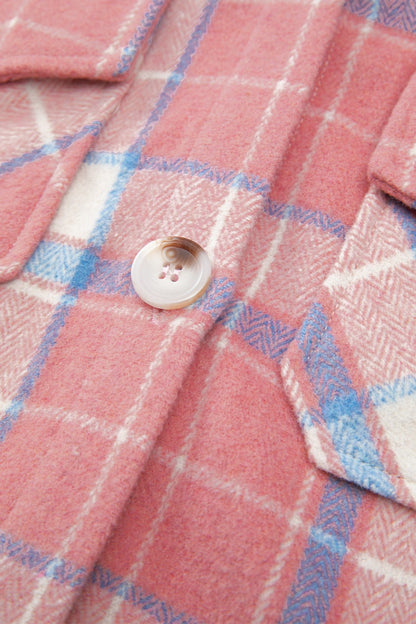 Plaid Button Up Long Sleeve Shacket-Angel Casuals
