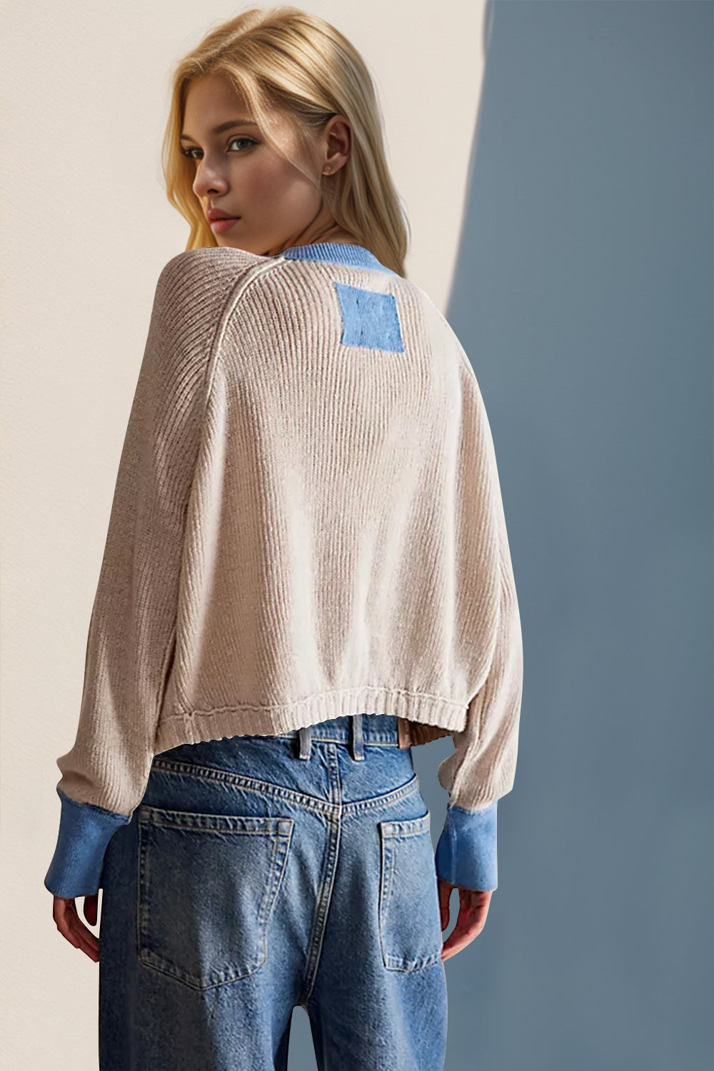 Double Take Contrast Button Up Long Sleeve Cardigan-Angel Casuals