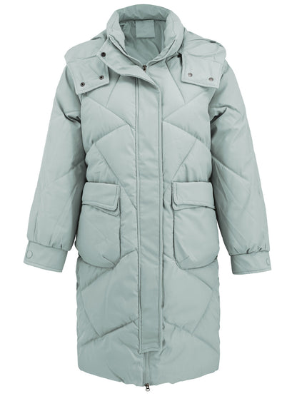 Long Sleeve Longline Hooded Winter Coat with Pockets-Angel Casuals