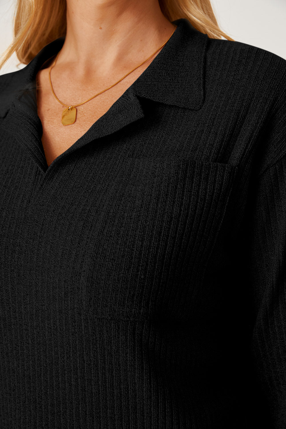 Collared Neck Dropped Shoulder T-Shirt-Angel Casuals