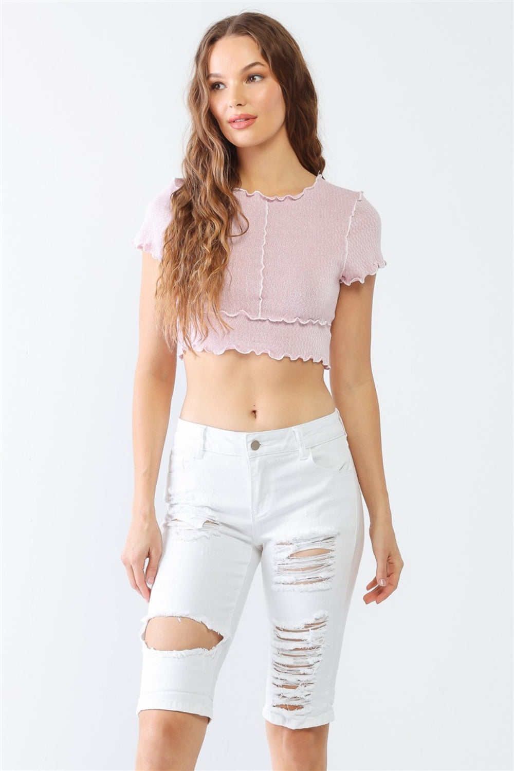 LITZ LA Distressed Bermuda Denim Shorts-Angel Casuals