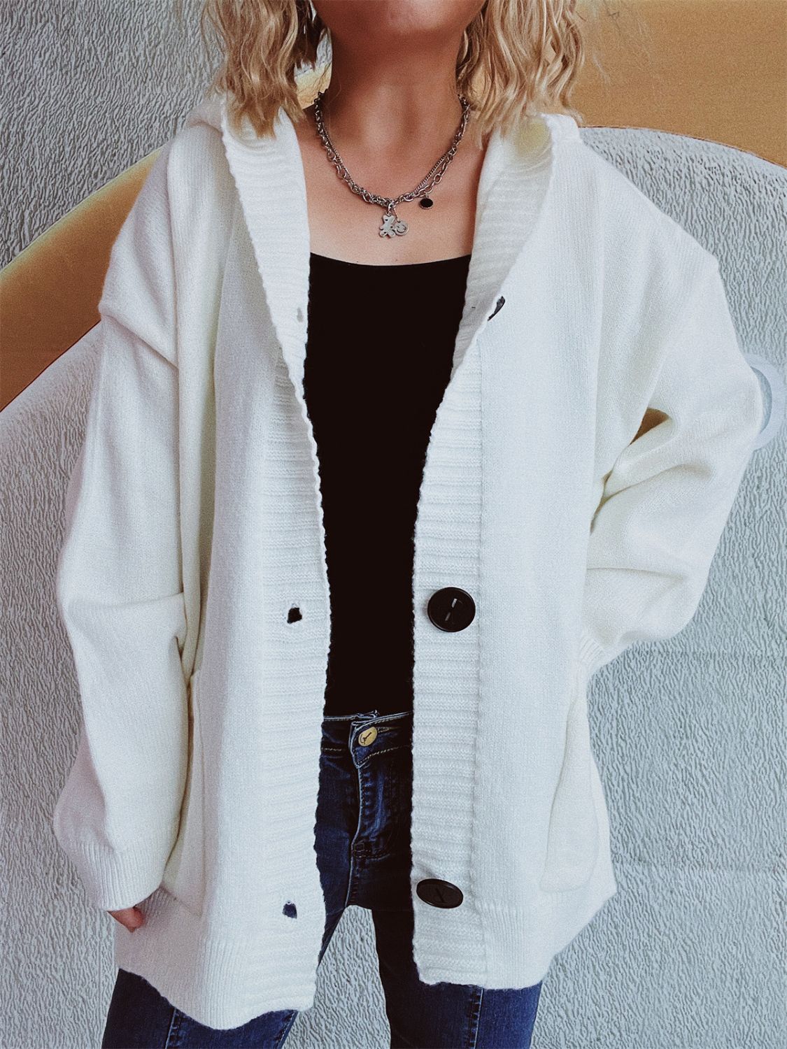 Dropped Shoulder Long Sleeve Hooded Cardigan-Angel Casuals