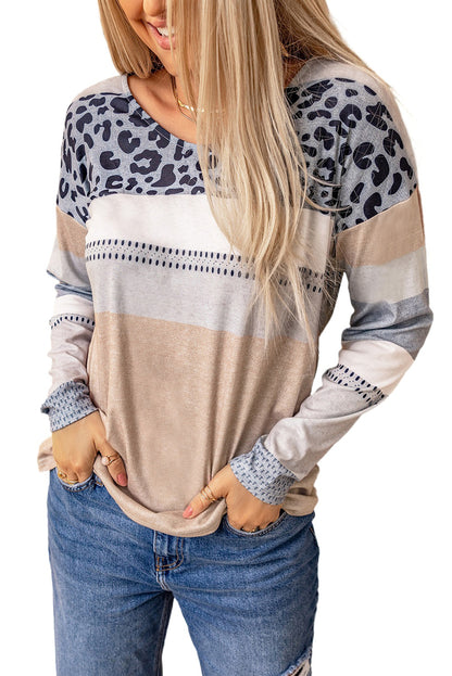 Leopard Color Block Drop Shoulder Top-Angel Casuals