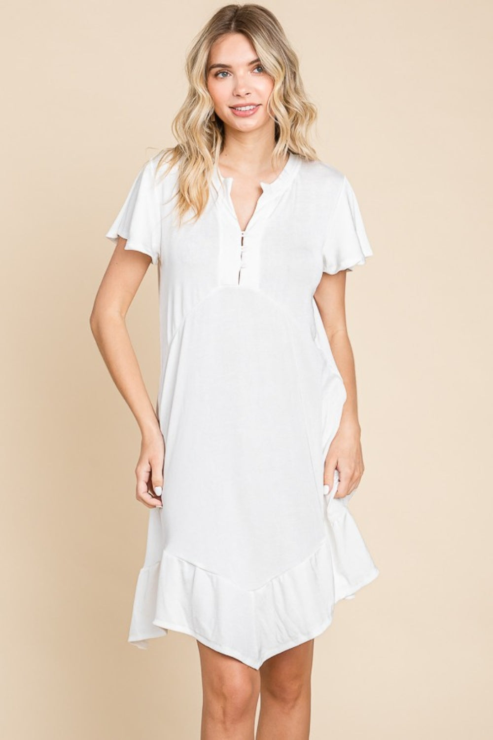 Culture Code Full Size Short Sleeve Ruffled Asymmetric Hem Dress-Angel Casuals