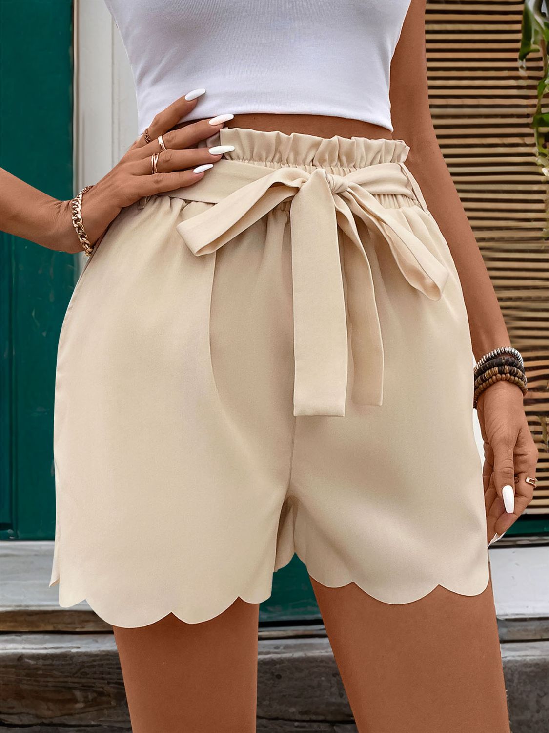 Frill Tied Shorts with Pockets-Angel Casuals