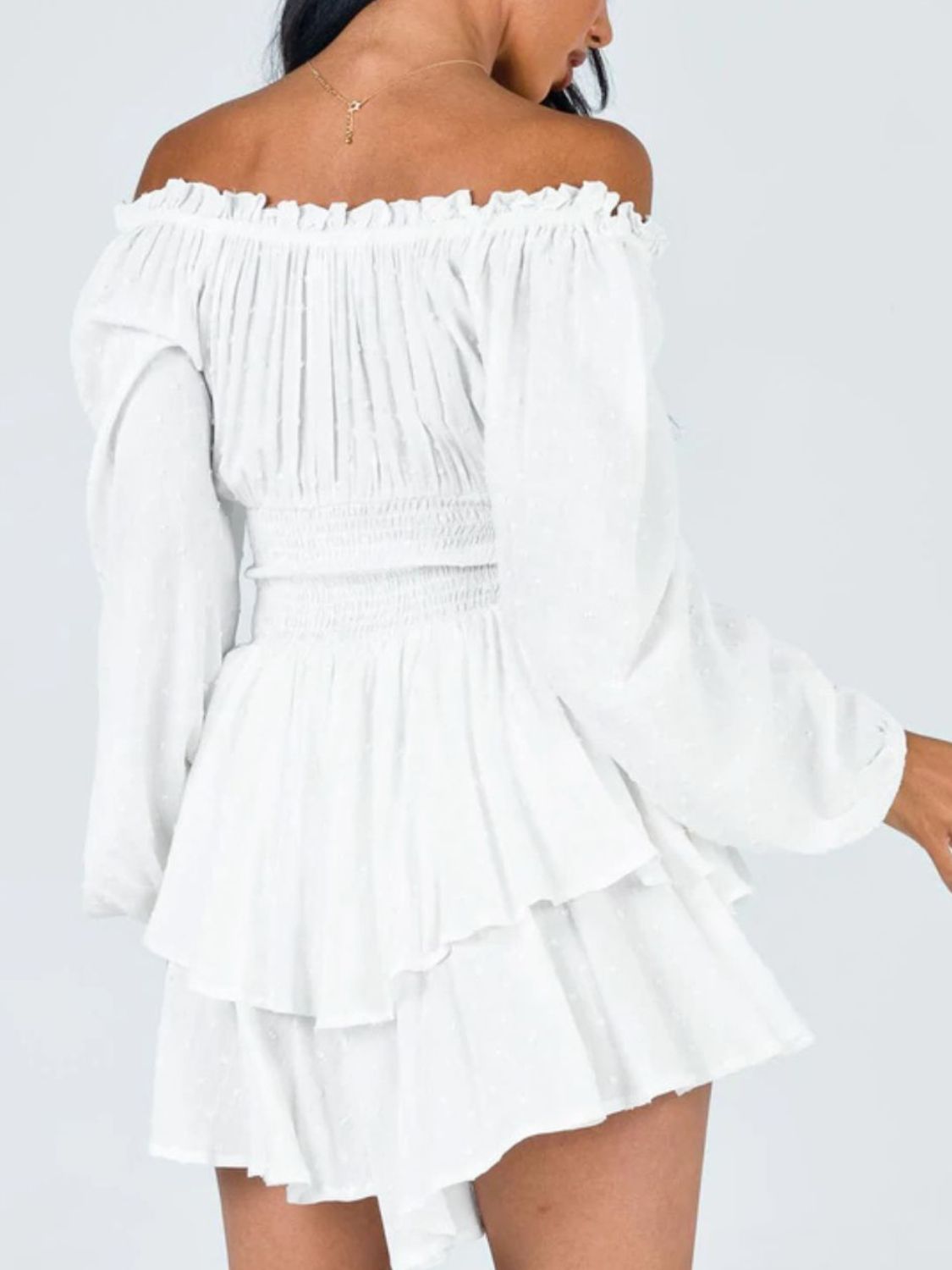 Off Shoulder Smocked Waist Romper-Angel Casuals