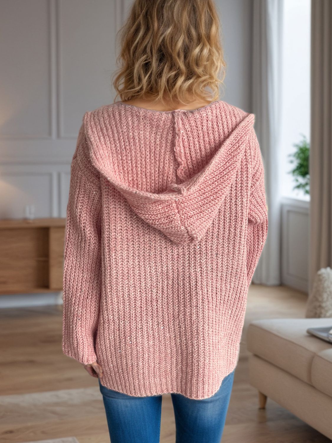 Sequin Detail Long Sleeve Hooded Cardigan-Angel Casuals