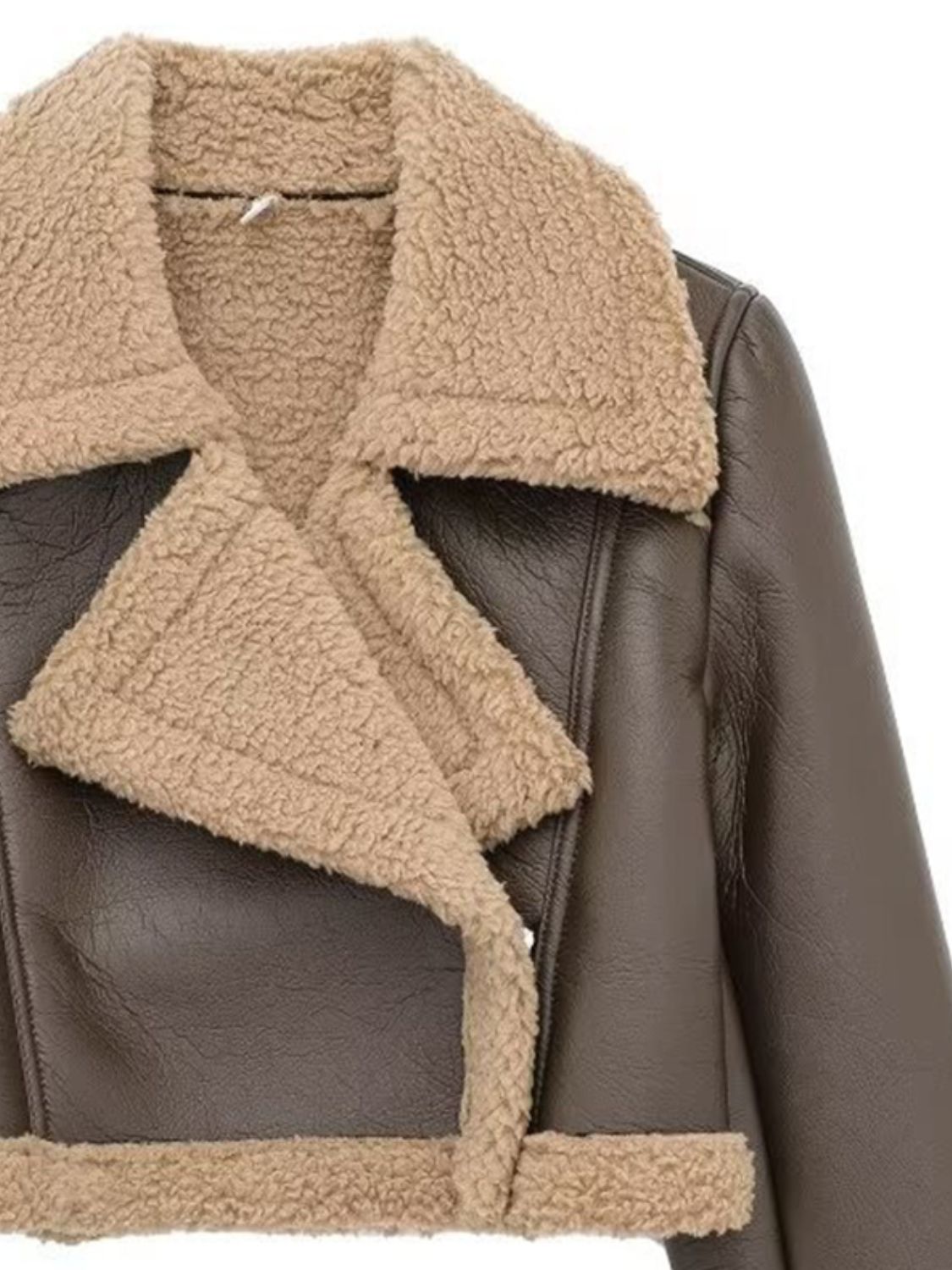 Collared Neck Long Sleeve Plush Cropped Jacket-Angel Casuals