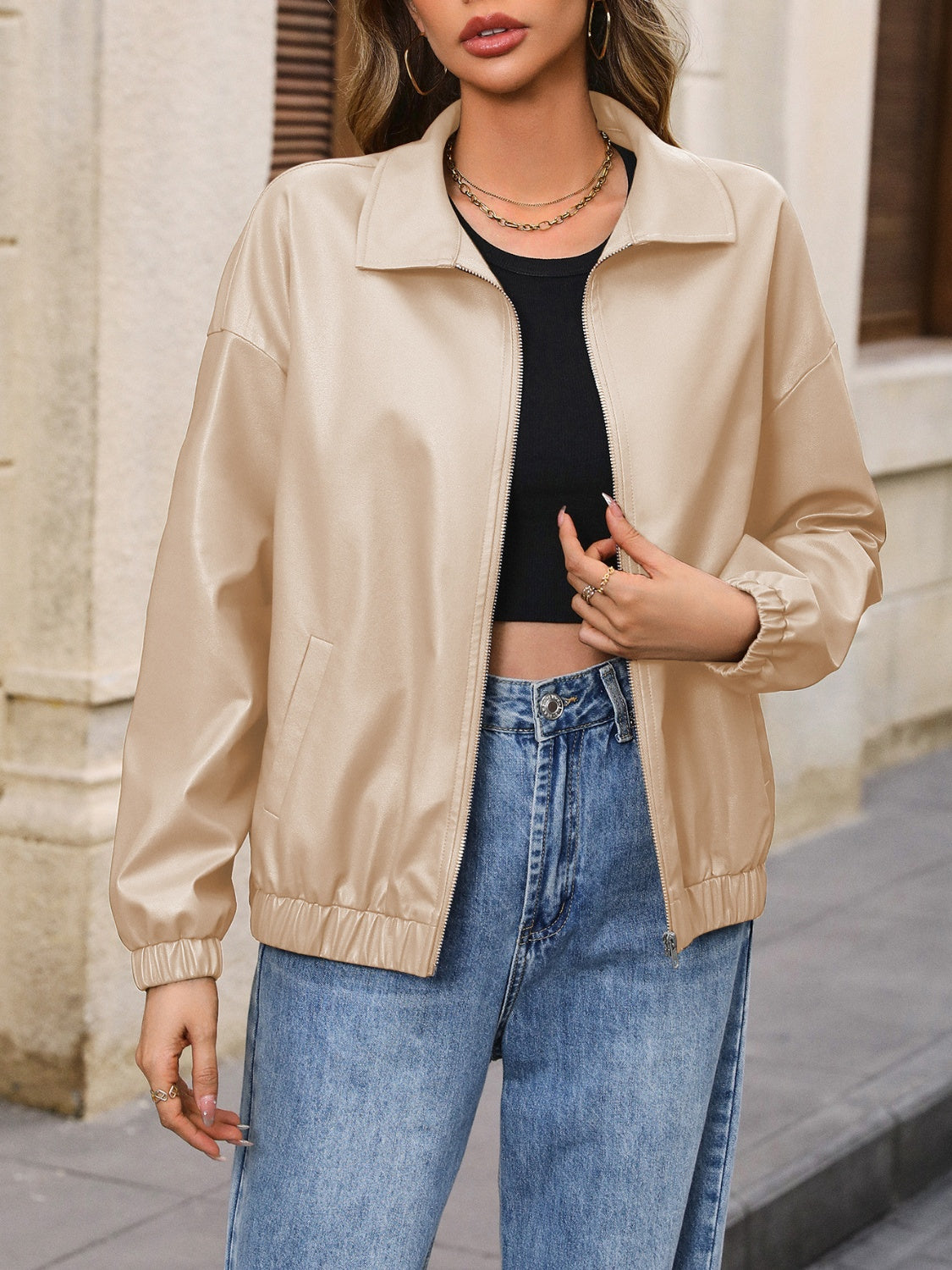 Ivy Lane Zip Up Dropped Shoulder Jacket-Angel Casuals