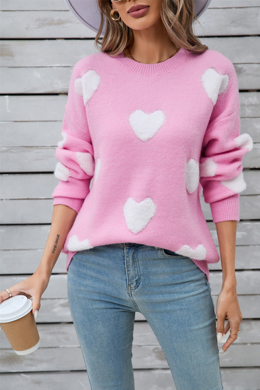 Angel Wings Heart Round Neck Long Sleeve Sweater-Angel Casuals