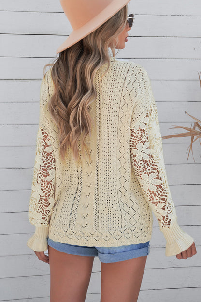 Openwork Lantern Sleeve Dropped Shoulder Sweater-Angel Casuals