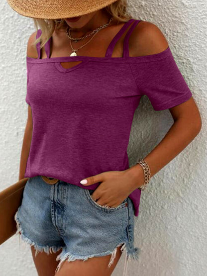 Double Spaghetti Straps Short Sleeve T-Shirt-Angel Casuals