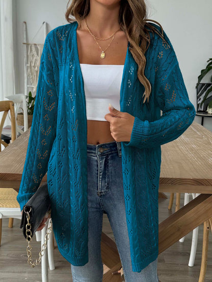 Openwork Open Front Long Sleeve Cardigan-Angel Casuals