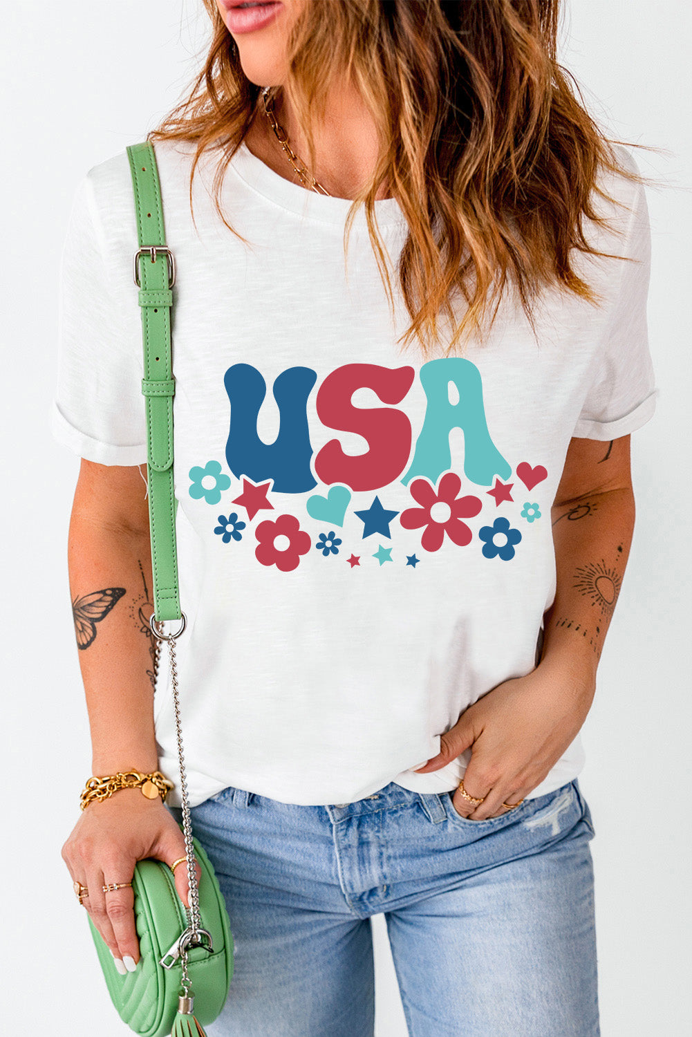 USA Round Neck Short Sleeve T-Shirt-Angel Casuals