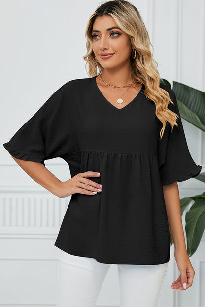 Peplum V-Neck Half Sleeve T-Shirt-Angel Casuals