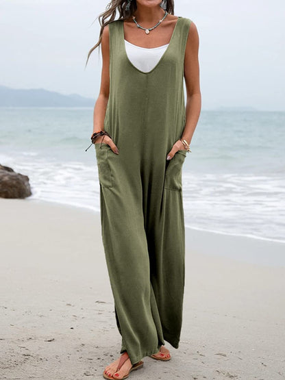 Full Size Wide Strap Jumpsuit with Pockets-Angel Casuals