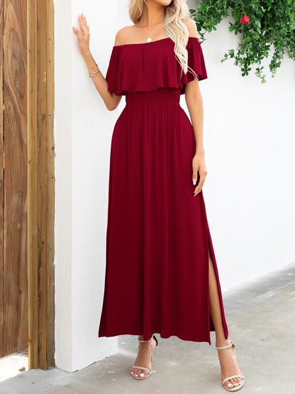 Off-Shoulder Slit Maxi Dress-Angel Casuals