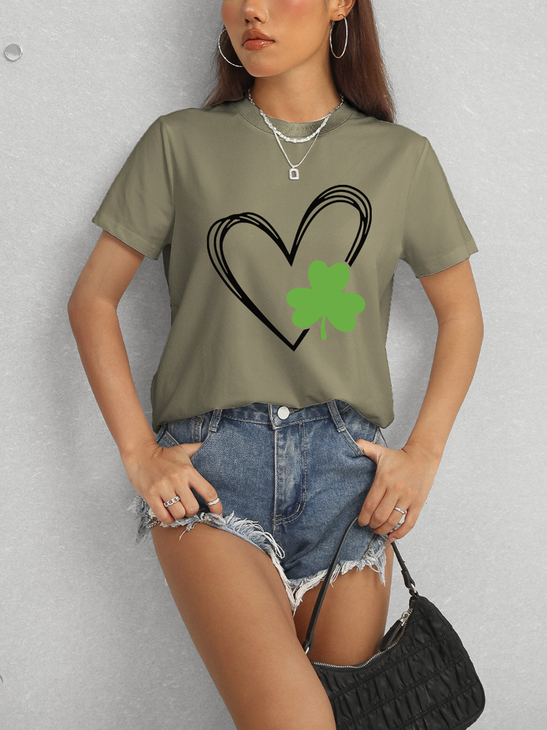 Heart Lucky Clover Short Sleeve T-Shirt-Angel Casuals