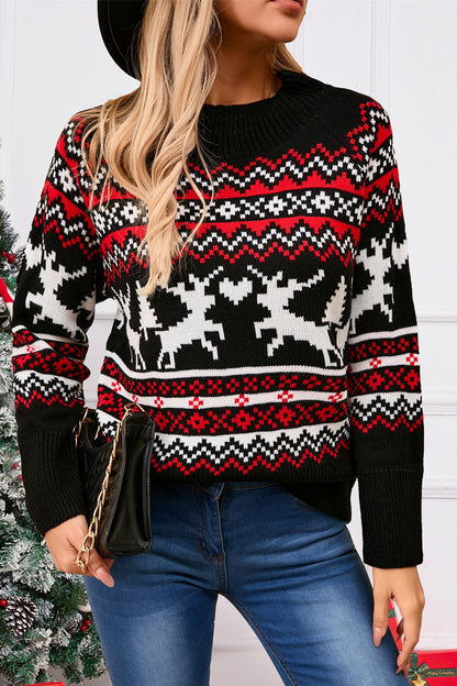 Angel Wings Reindeer Round Neck Long Sleeve Sweater-Angel Casuals