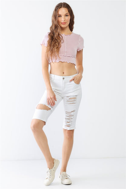 LITZ LA Distressed Bermuda Denim Shorts-Angel Casuals