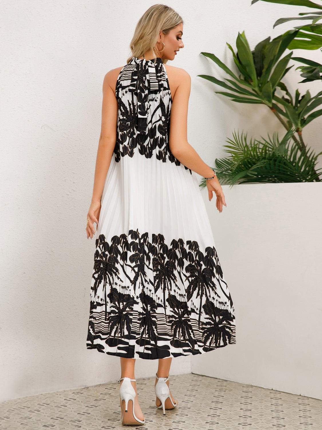 Tied Printed Sleeveless Midi Dress-Angel Casuals