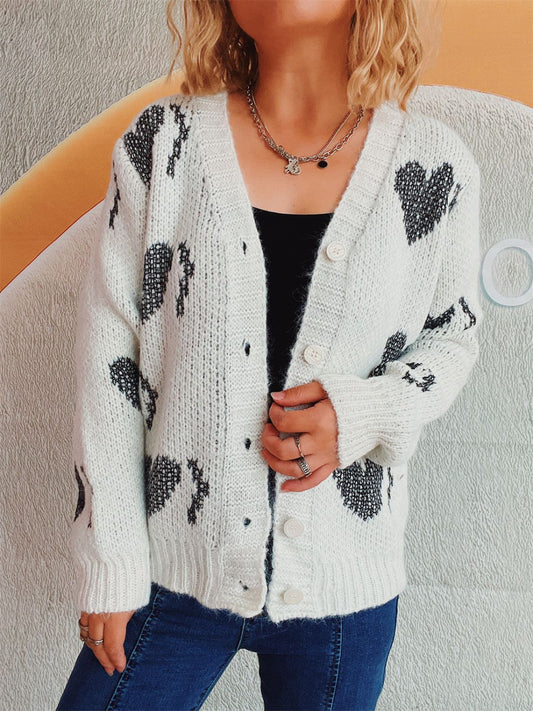 Heart Button Up Long Sleeve Cardigan-Angel Casuals