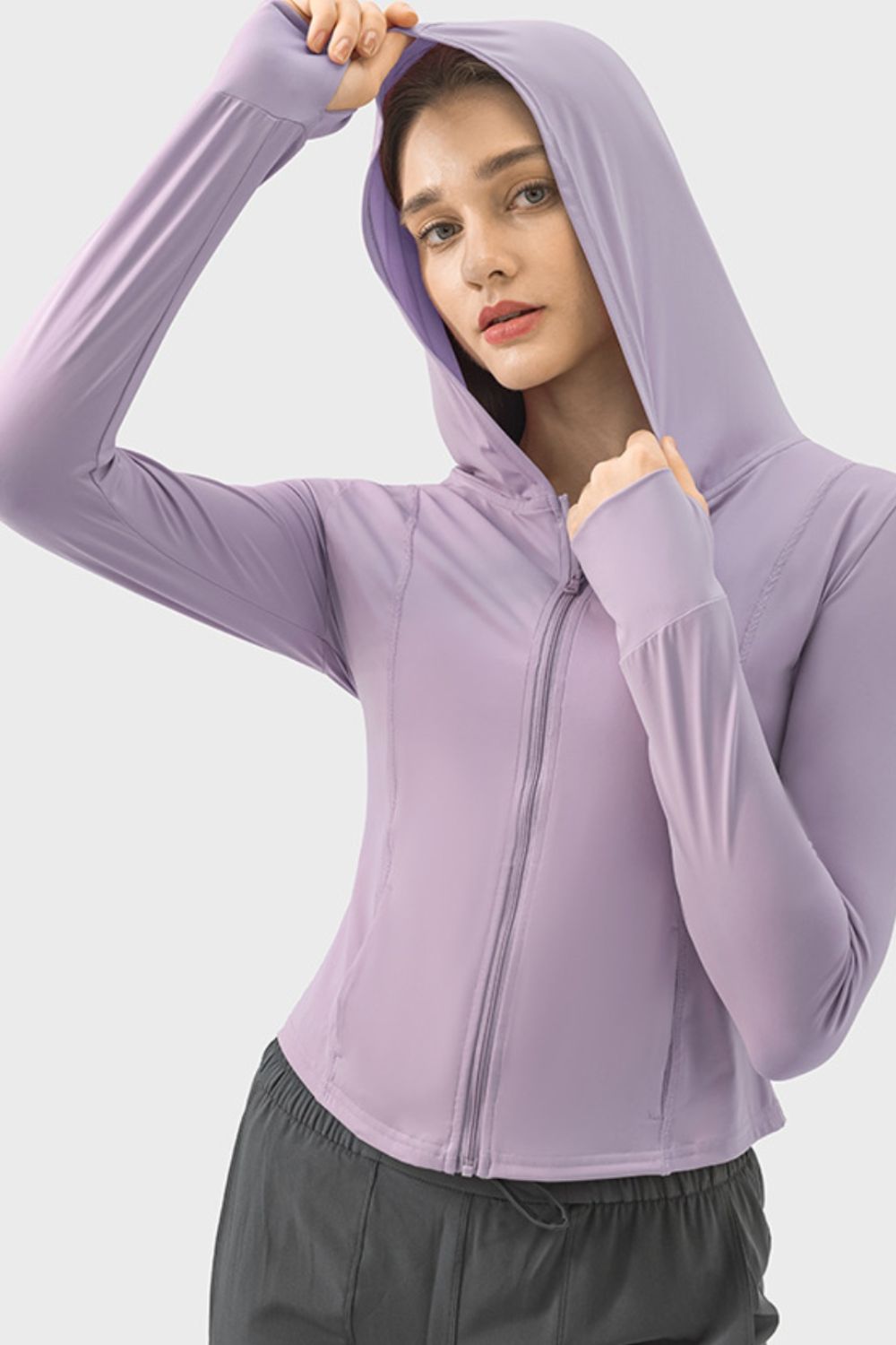 Millennia Pocketed Zip Up Hooded Long Sleeve Active Outerwear-Angel Casuals