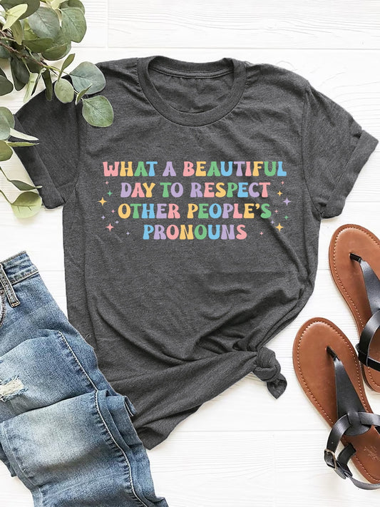 Letter Graphic Round Neck Short Sleeve T-Shirt-Angel Casuals