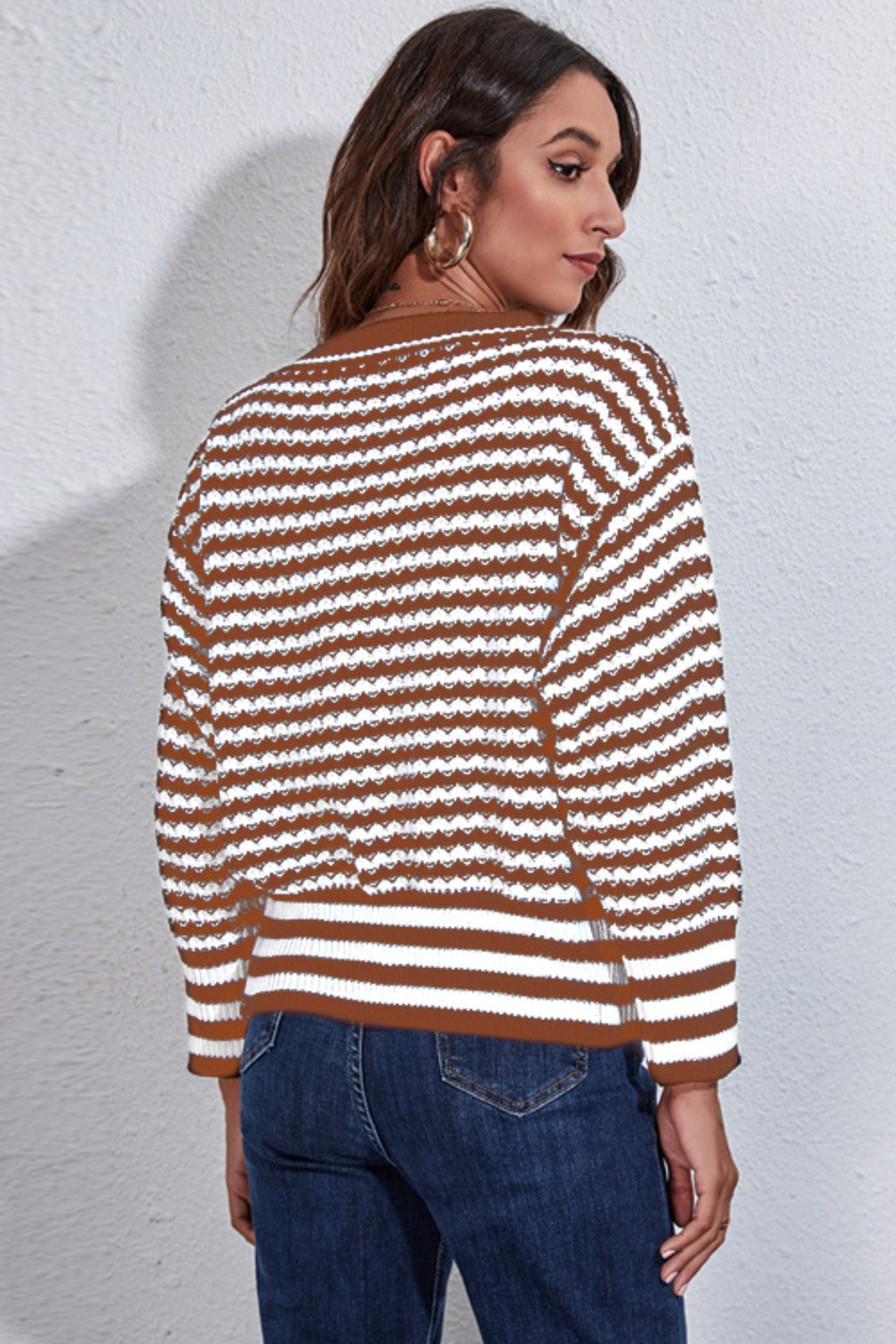 Striped V-Neck Knit Top-Angel Casuals