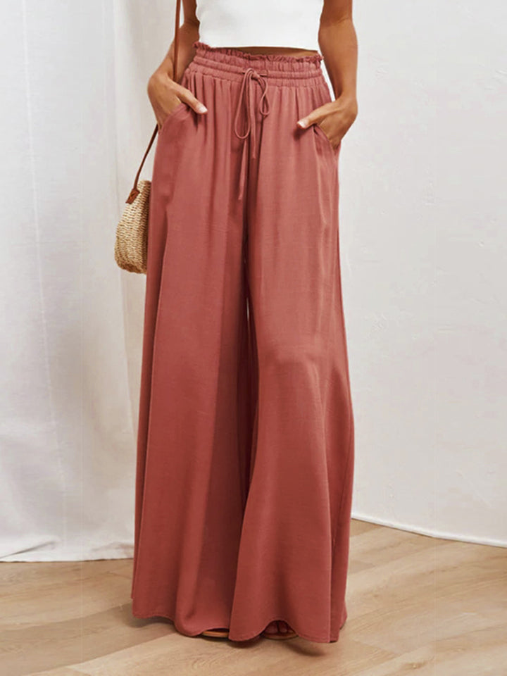 Drawstring Waist Wide Leg Pants-Angel Casuals