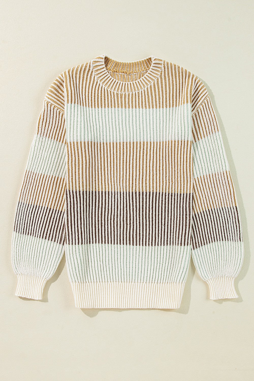 Striped Color Block Round Neck Long Sleeve Sweater-Angel Casuals