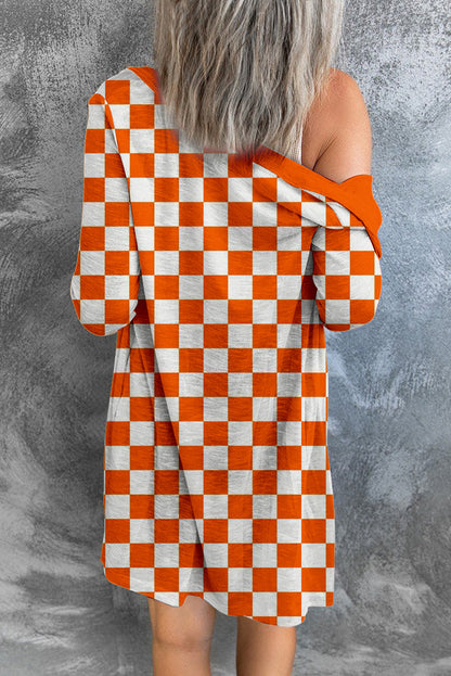 Checkered Button Up Long Cardigan-Angel Casuals