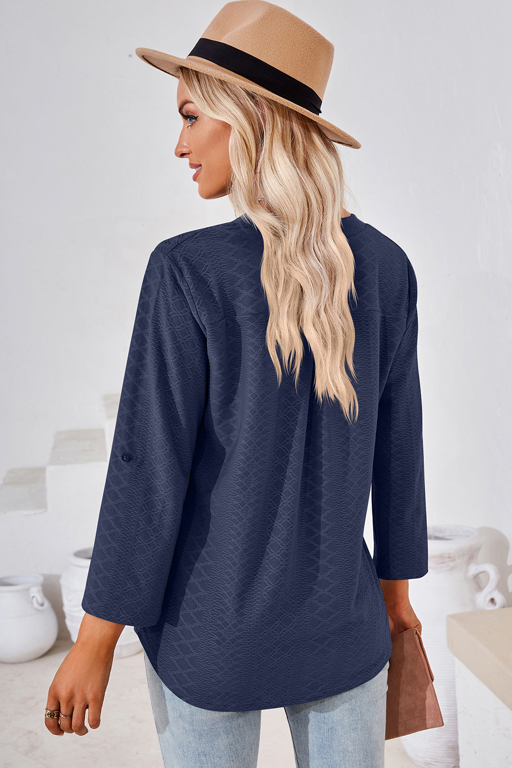 Notched Roll-Tab Sleeve T-Shirt-Angel Casuals