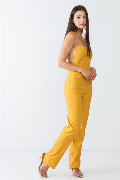 Doreli Group Backless Tied Spaghetti Strap Sleeveless Jumpsuit-Angel Casuals