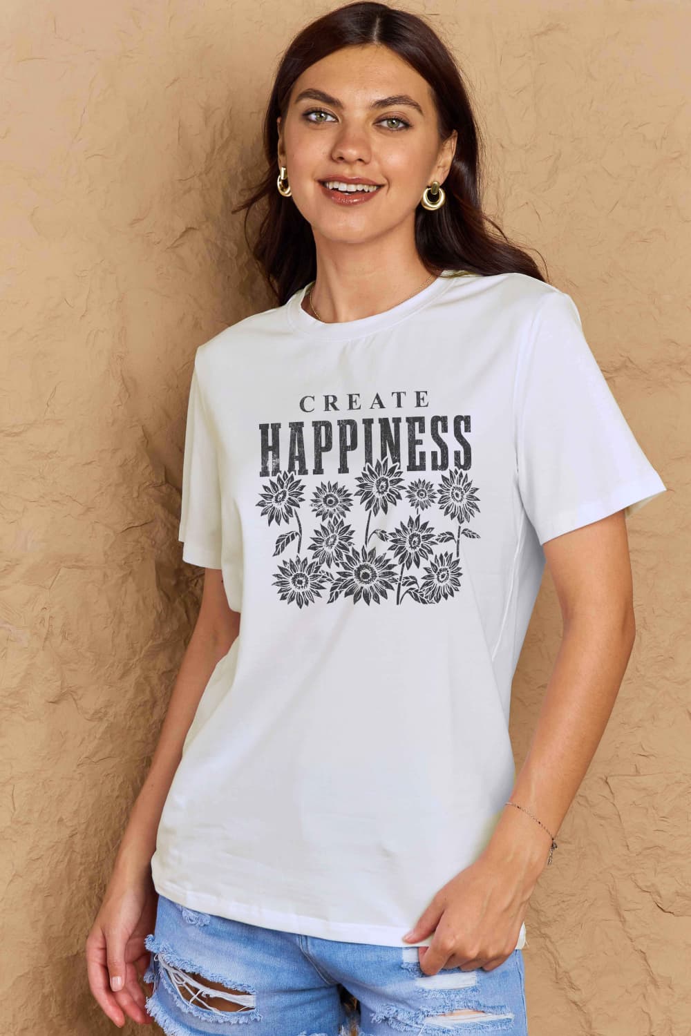 Simply Love Full Size CREATE HAPPINESS Graphic Cotton T-Shirt-Angel Casuals