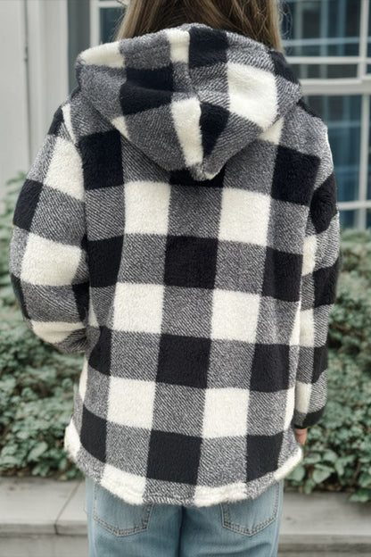 Double Take Full Size Plaid Long Sleeve Hooded Coat-Angel Casuals